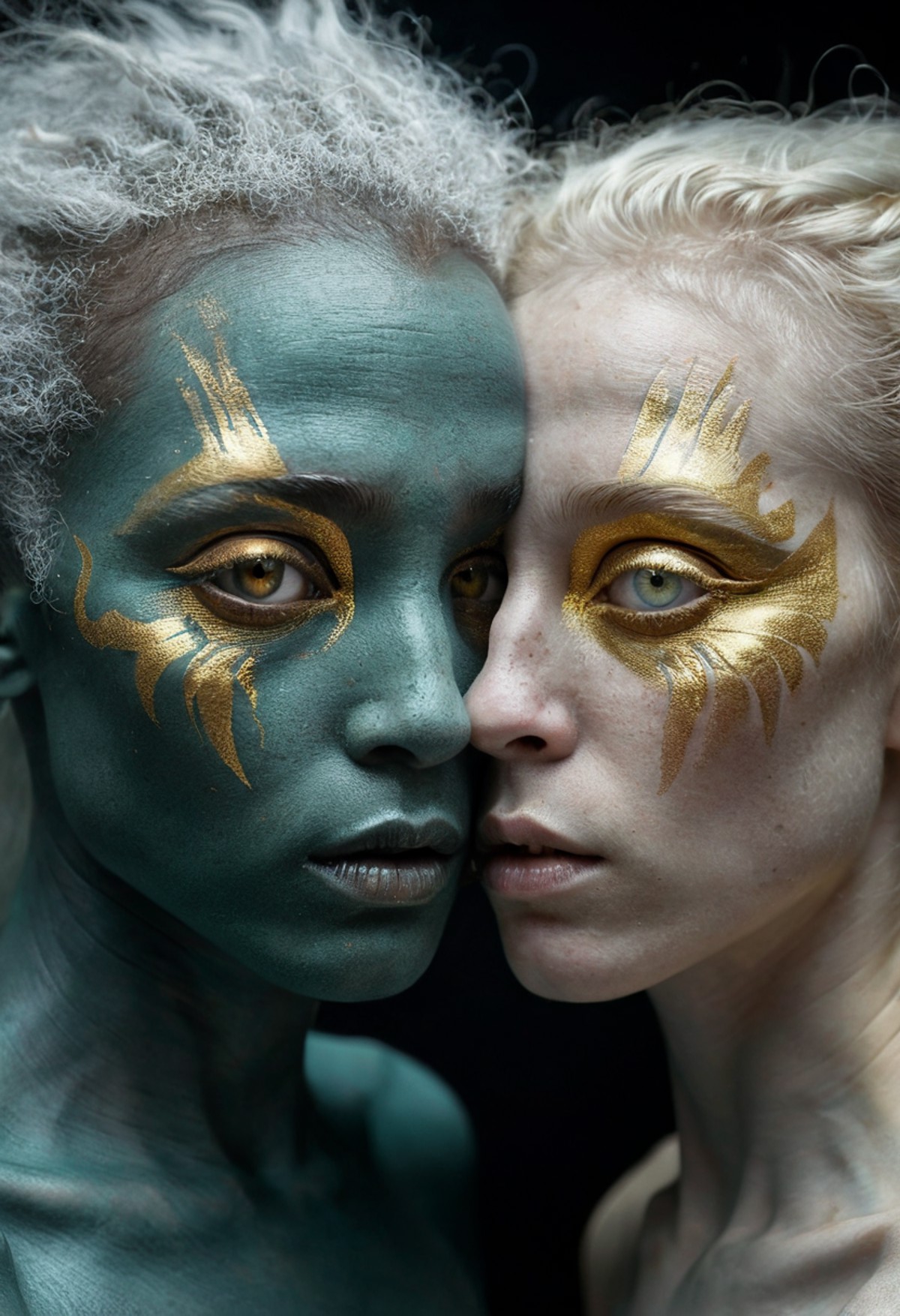 professional photography by Olivier Valsecchi, closeup portrait a half-alien and half-human woman with teal-coloured skin ...